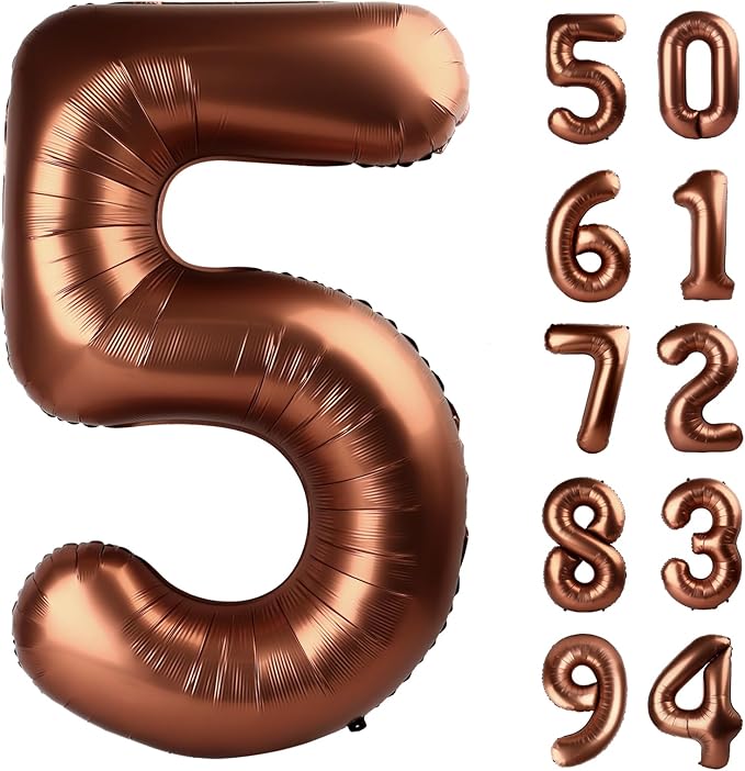Dark Brown 5 Number Balloons - 40 Inch, 5th Birthday Decorations