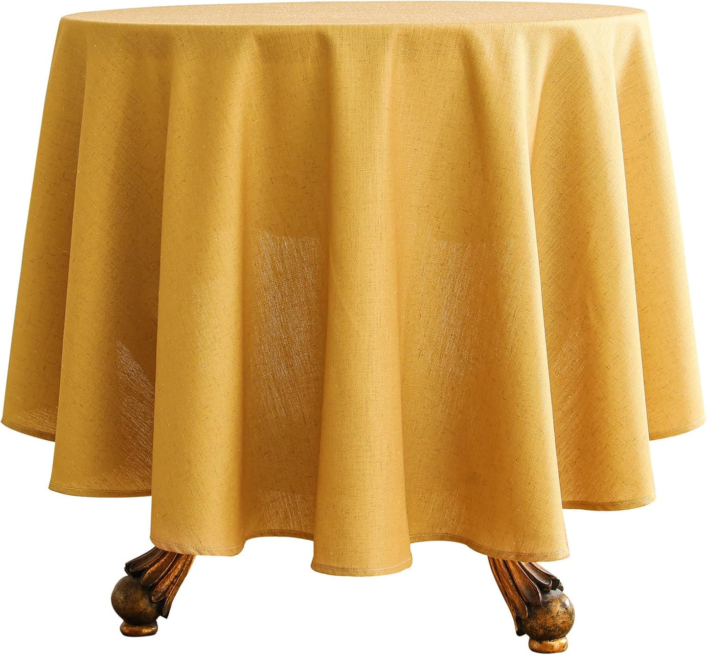 ISAENNE Yellow Tablecloth for Round Tables,Linen Table Cloth Solid Color Plain Simplicity,Heavy Durable Table Cover for Dining Kitchen Decor Party Banquet, Diameter 55"