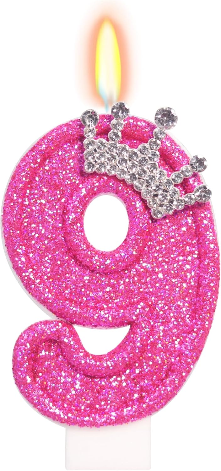 Birthday Candle for Cake, Crown Rose Number Cake Candles, 2.76 inch Number Happy Birthday Candle, Cake Topper Decoration for Birthday Party (Number 9)