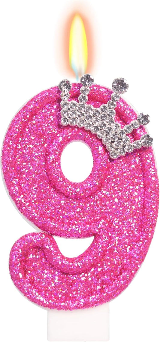 Birthday Candle for Cake, Crown Rose Number Cake Candles, 2.76 inch Number Happy Birthday Candle, Cake Topper Decoration for Birthday Party (Number 9)