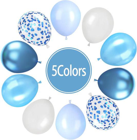 Paready Blue Balloons Set, 60 Pcs 12 Inch Pearl Blue Balloons Metallic Blue Macaron Balloon, Baby Blue Confetti Party Balloon for Baby Shower Birthday Wedding Bridal Shower Decorations