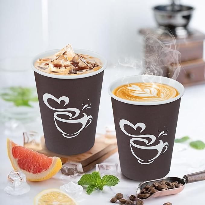 300 Count 12 oz Paper Coffee Cups, Disposable Drinking Cups for Hot or Cold Beverage, 12 ounce Brown Coffee Cups for Party, Business, Travel, Picnic