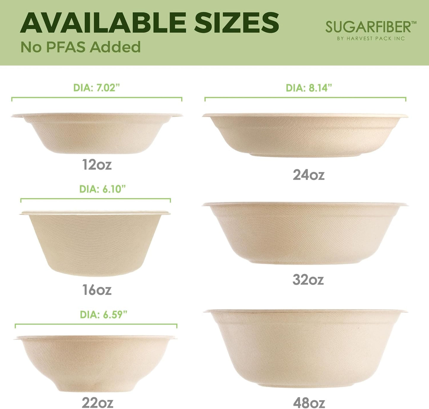 [50 COUNT]Harvest Pack PFAS FREE 32oz Round Paper Bowls, Compostable Heavy-Duty Eco-Friendly Disposable Bagasse Large Soup Bowls, sugarcane made for Meal Prep Takeout Dinnerware, Microwave Safe