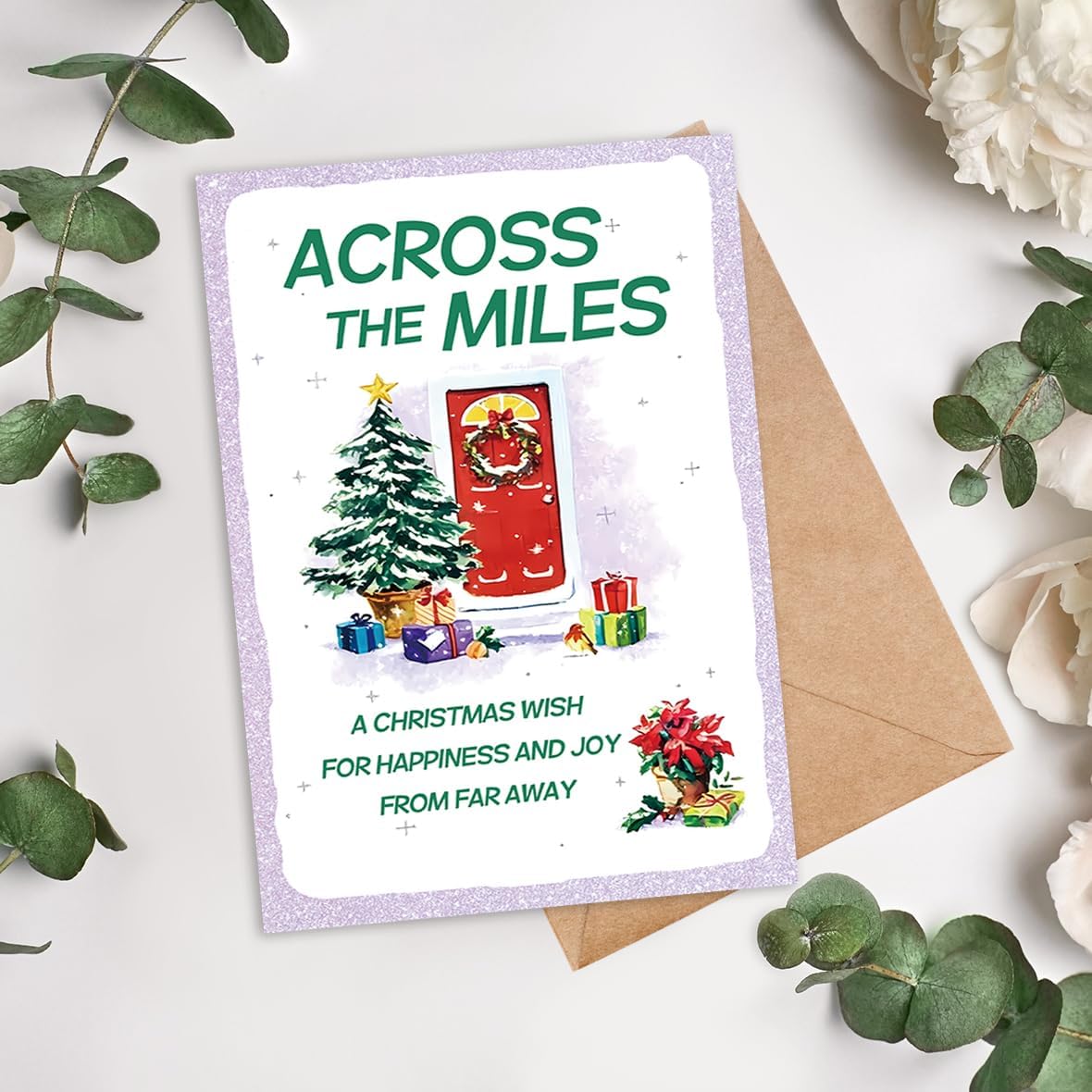 Funny Christmas Card Gift for Women Men, Across the Miles Christmas Card for Family and Friends