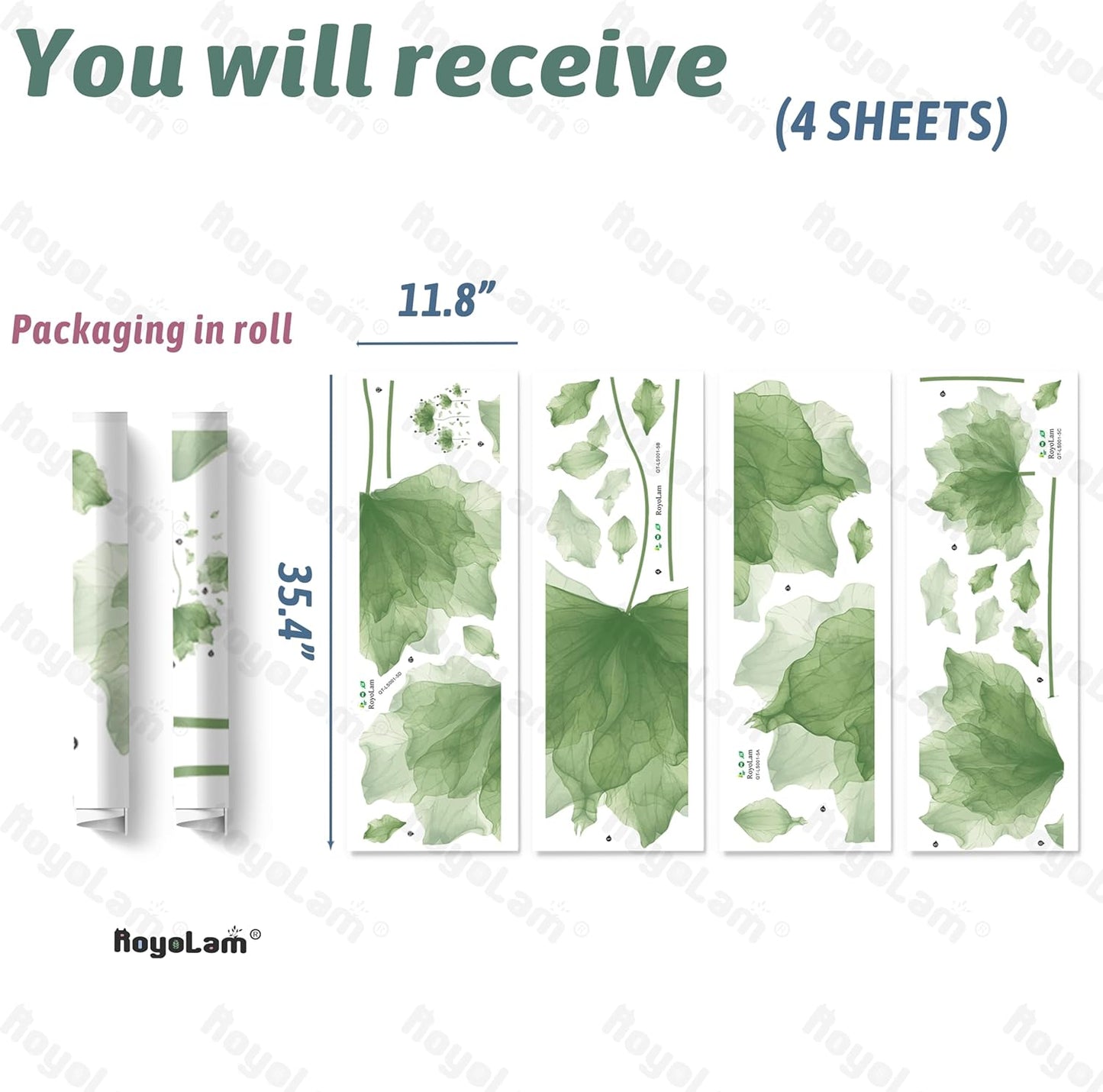 59.1'' x 49.6'' Huge Flower Petal Wall Decals Living Room Floral Wall Stickers Removable Peel and Stick Waterproof Wall Art Decor Stickers for Bedroom Bathroom Office (Matcha Green)