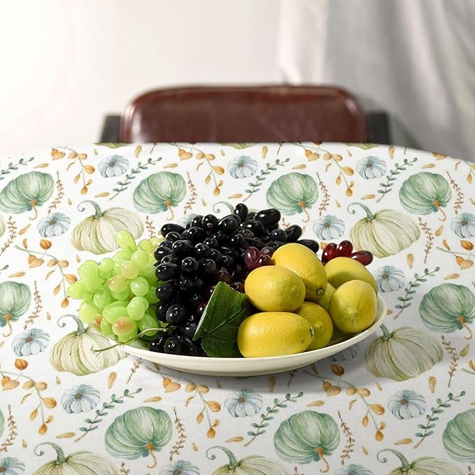 YCness Fall Tablecloth, Thanksgiving Autumn Harvest Watercolor Blue Green Pumpkin Orange Leaf Table Cover for Party Picnic Dinner 60x110 Inch Rectangle