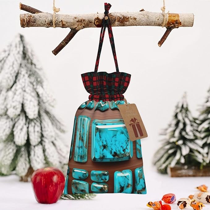 PULaif Bright Aqua Blue Turquoise Christmas Drawstring Gift Bags, Large Size Christmas Bags For Gifts Party Favors, Xmas Gift Bags