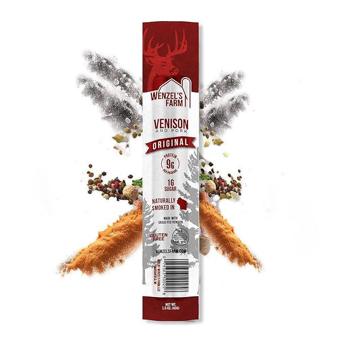 Wenzel’s Farm Original Venison Snack Sticks 8 Pack | Supports Active Lifestyles │ High Protein, Low Carb │ No MSG, Fillers, Binders, Artificial Colors │ Gluten Free