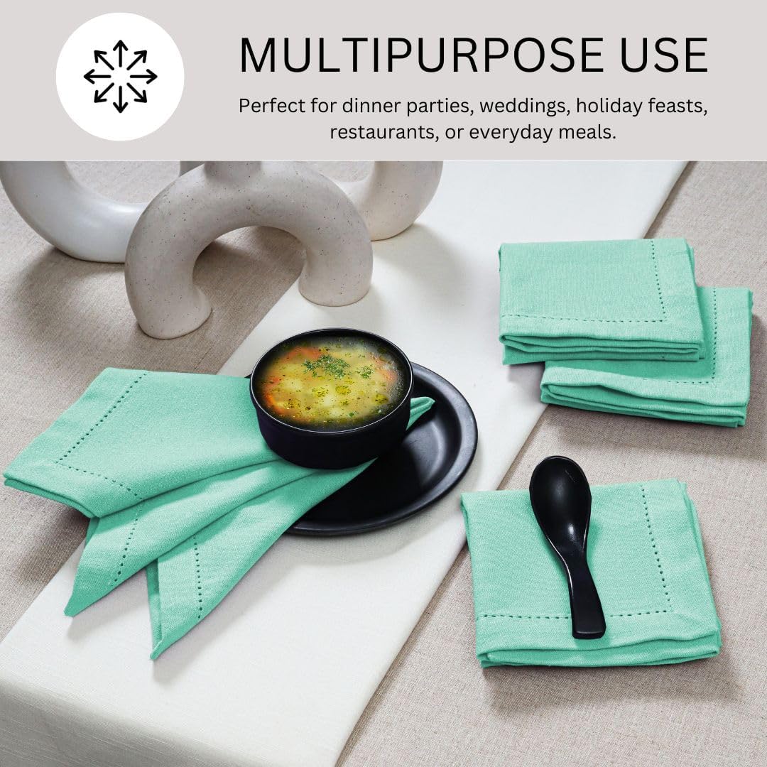 Hemstitch Dinner Napkins 100% Cotton Set of 12 - for Dining Weddings Parties Holidays Easter Everyday Use - Soft Durable Washable Table Napkins - 18x18 Inch Cloth Napkins Seafoam Green