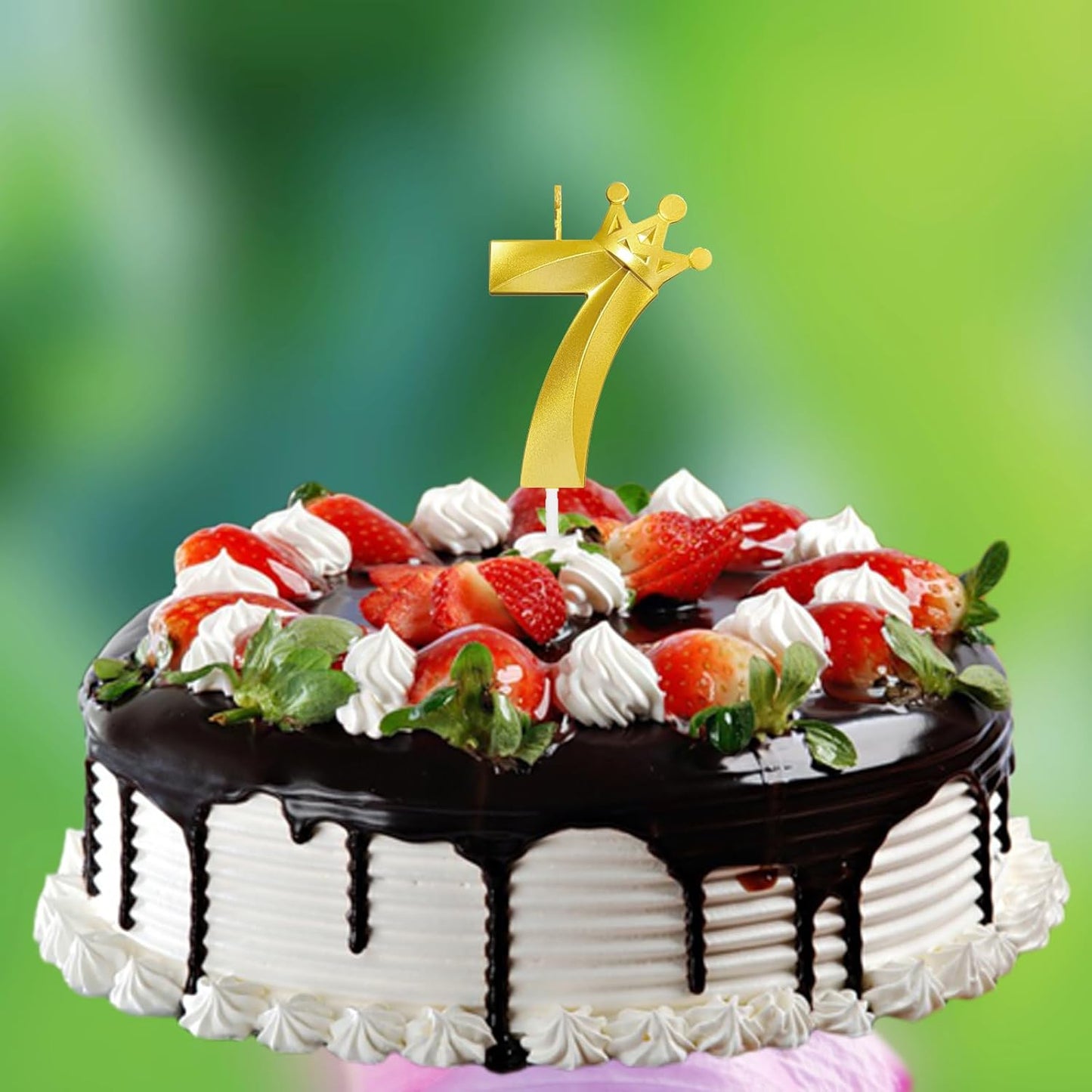 Number 7 Birthday Candle Seven Years Old Happy Birthday Number Candles Cake Topper Decorations 3D Crown (Crown-7, Gold)