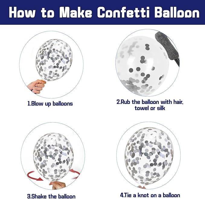 Zesliwy Navy Blue Silver Balloons Kit,50pcs 12inch Royal Dark Blue Metallic Silver White Balloon with Confetti Latex Balloon for Wedding Graduation Birthday Anniversary Party Decorations