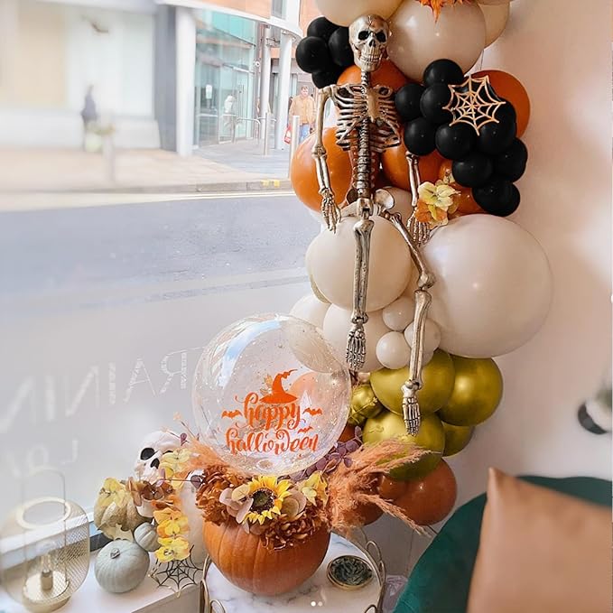 Halloween Balloon Garland Arch Kit, 134 pcs Orange Black White Gold Latex Balloons in Assorted Sizes, Perfect for Halloween Party, Haunted House, Spooky Birthday or Indoor Outdoor Decor