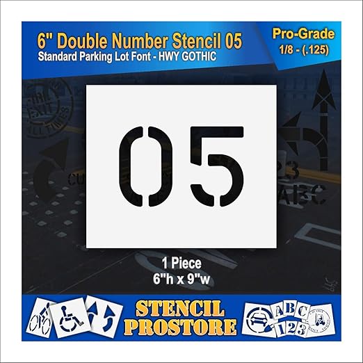 Pavement, Curb, and WheelStop Stencils - 6 inch Double Number Stencil - (05) - 6" x 9" x 1/8" (128 mil) - Pro-Grade
