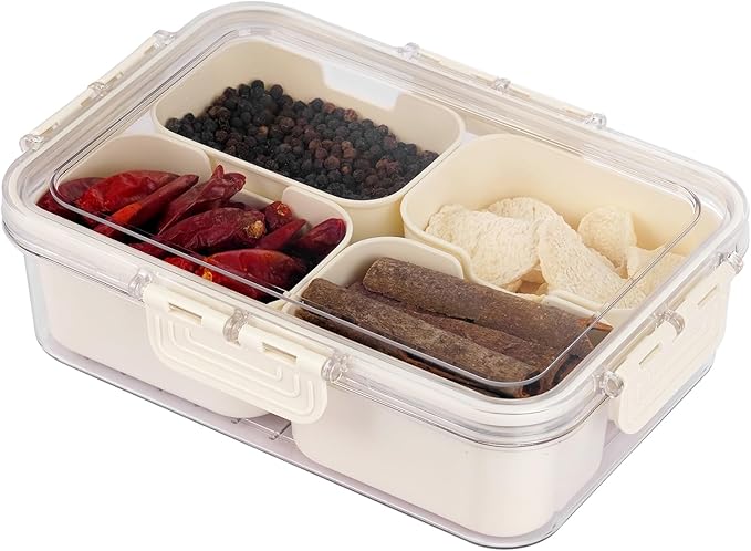 Snack Box Container, Divided Serving Tray with Lid, 4 Compartments