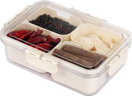 Snack Box Container, Divided Serving Tray with Lid, 4 Compartments