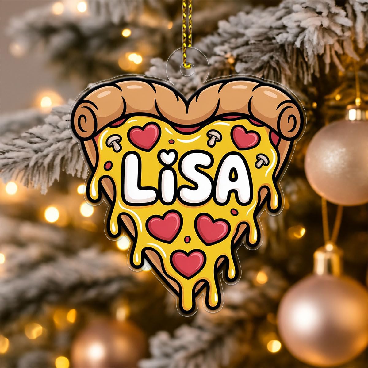 Personalized Heart Pizza Acrylic Ornament, Custom Pizza Lover Christmas Ornament, Funny Foodie Gift, Holiday Keepsake, Cute Pizza Decoration Acrylic Ornament – Personalized