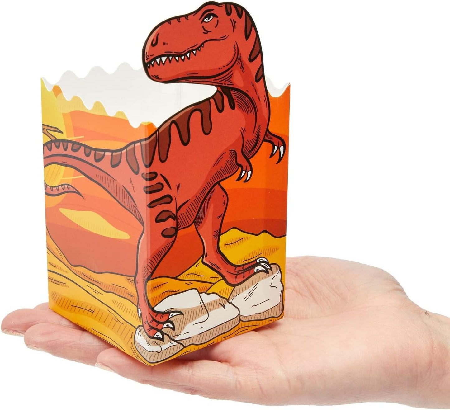 BLUE PANDA Dinosaur Popcorn Boxes - 60 Pack, Multicolor, 4 Designs - Bulk Popcorn Boxes for Dinosaur Birthday Party Supply & Reusable Snack Holder