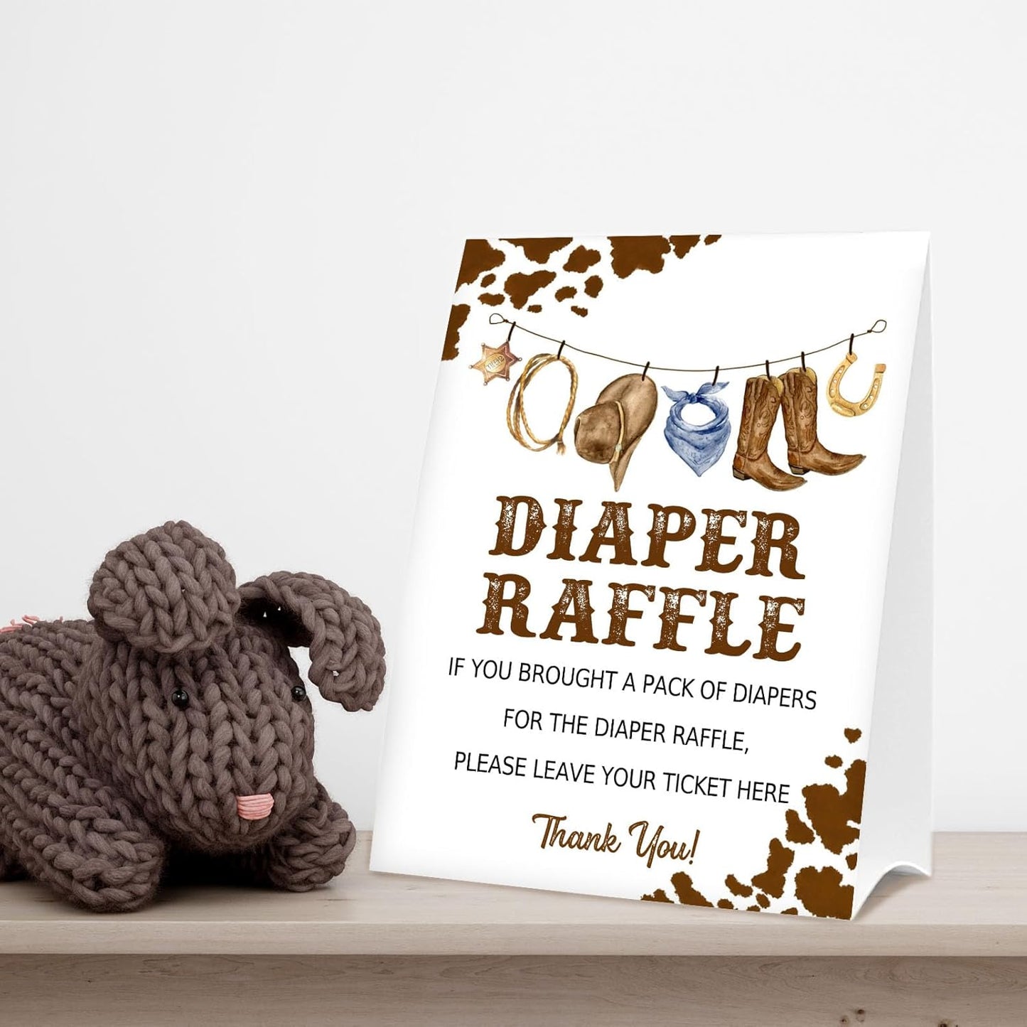 Diaper Raffle Tickets for Baby Shower Game, 1 Standing Sign & 50 Guessing Cards for Baby Shower Party Decoration, West cowboy