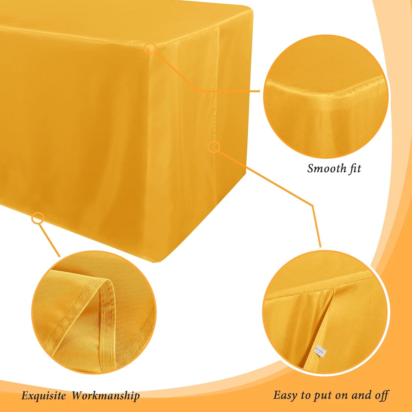Obstal 2 Pack Table Clothes for 4 Foot Rectangle Tables - Water Resistant Washable Fabric Polyester Rectangle Table Cover Protector for Wedding, Banquet and Trade Shows, 48L x 24W x 30H Inches, Yellow
