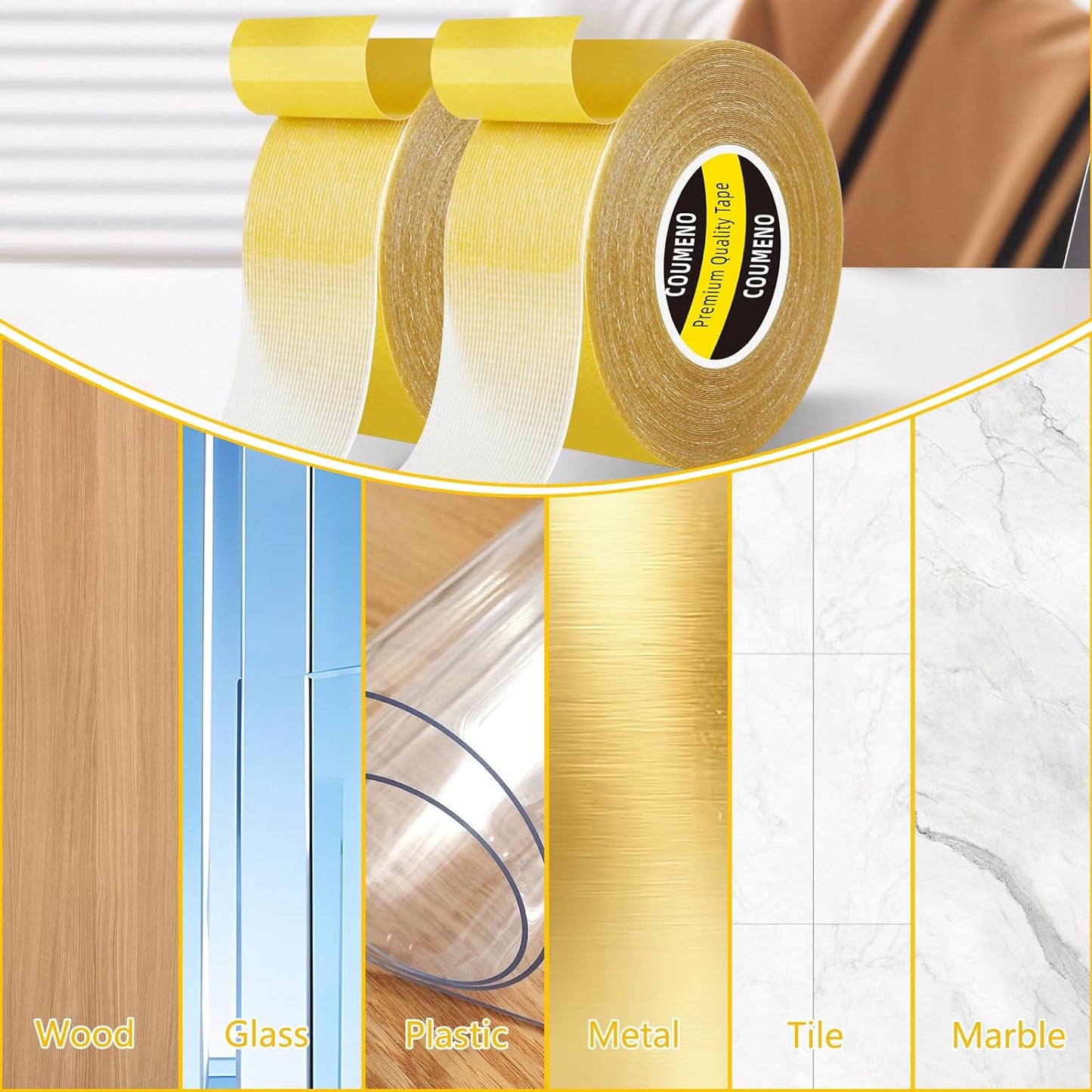 2Pack Double Sided Mounting Tape 1.18in/0.79inX66FT（Total 132FT Heavy Duty Strong Adhesive for Home and Office