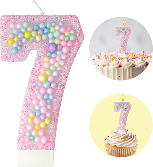 Zlongron Birthday Number Candles, Handmade Macaron 3D Flash Number 7 Candle, Suitable for Girls and Boys' Birthdays, Weddings, Anniversaries, Theme Party Cake Decorations