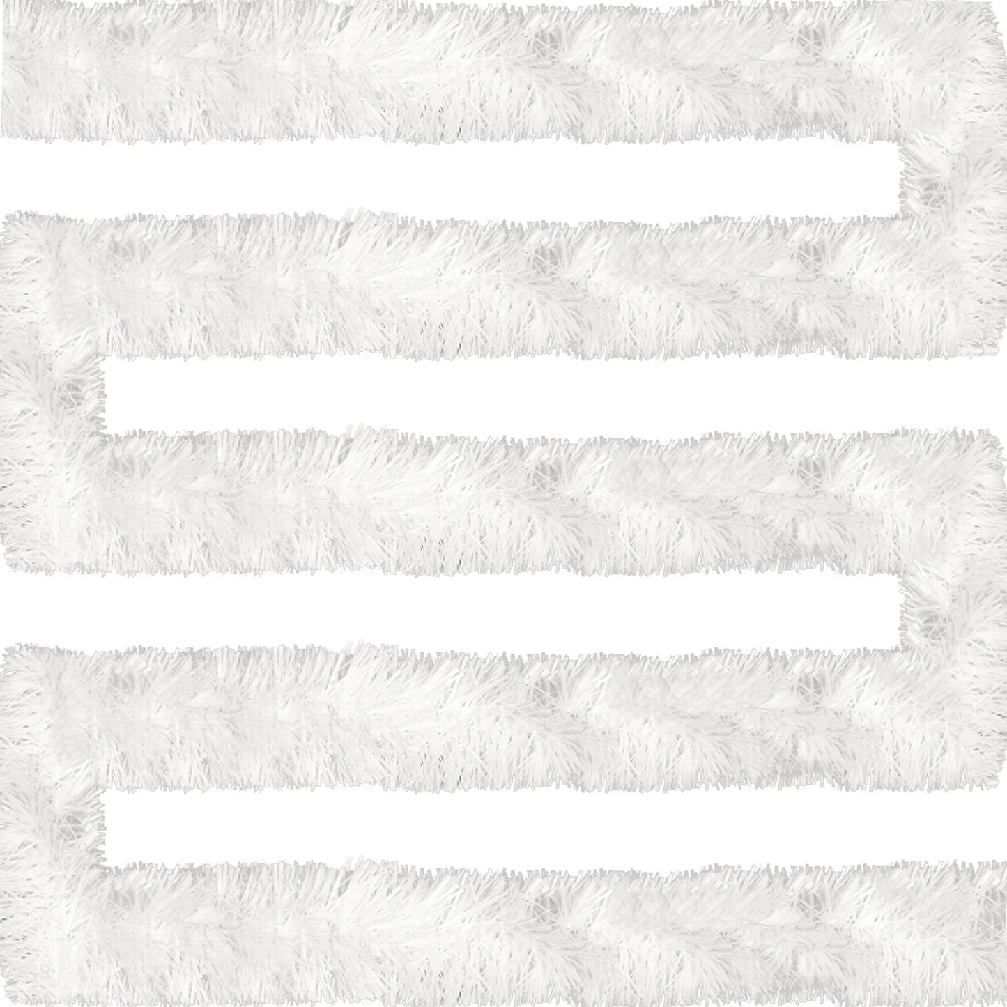 Jishi 50 FT Christmas Garland White Tinsel Garland Christmas Tree Decorations - Non-Lit Xmas Holiday Decor Outdoor Indoor Home Garden Outside Wedding Party Artificial Thick White Decorative Garland