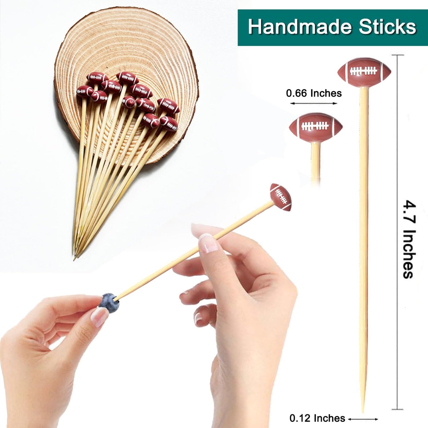 Football Picks, Football Cocktail Picks,100pcs 4.7inch Football Toothpicks for Appetizers, Fruit Sandwich Skewers Dessert Sticks for Rugby Ball Super Bowl League Sports Catered Events Party Supplies