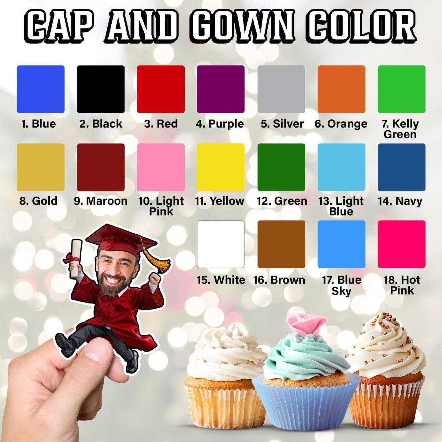 Personalized Graduation Cupcake Toppers 2025 - Custom Face Cutout, Mini Graduation Cake Topper For Boys Girls, Christmas Decorations 2025 Cupcake Toppers