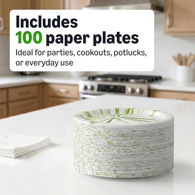 Amazon Basics Everyday Paper Plates, 8.62 Inch, Disposable, 100 Count, Packaging May Vary