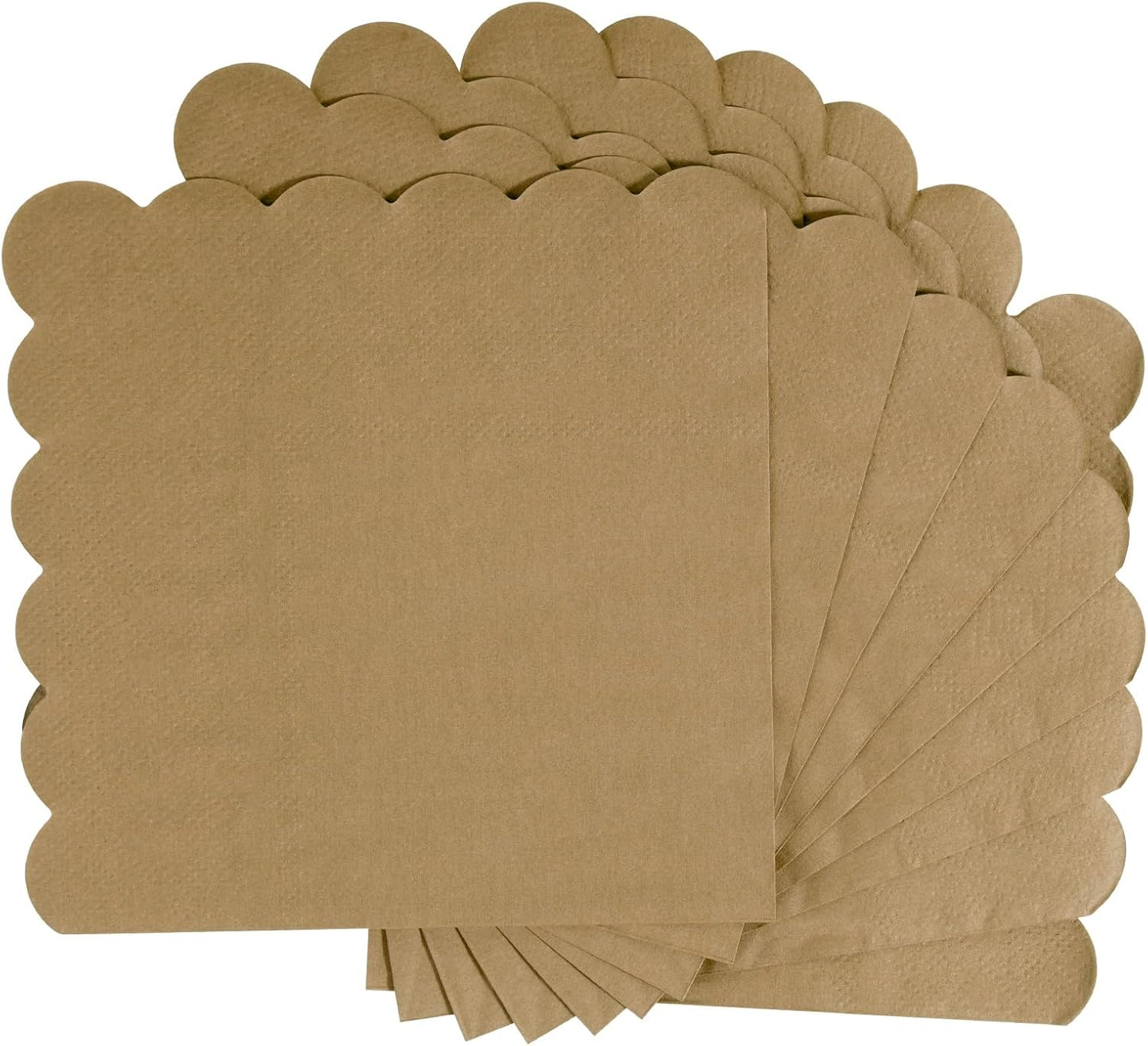 100 Pcs Cocktail Napkins, 2-Ply 5 x 5 Inches Disposable Scalloped Napkins, Thick Premium Dessert Napkins for Party, Wedding, Dinner, Birthday, Anniversary, Festival (Brown)