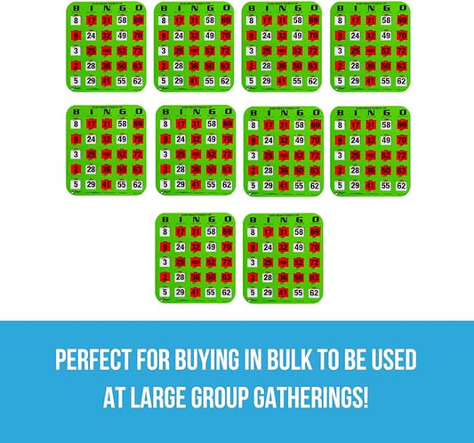 Regal Bingo - Shutter Slide Bingo Cards Only - 8” x 9” - 5-Ply Green Cardstock - Easy to Read - No Duplicates - Red Sliding Windows - Perfect for Large Groups, Bulk Purchasing