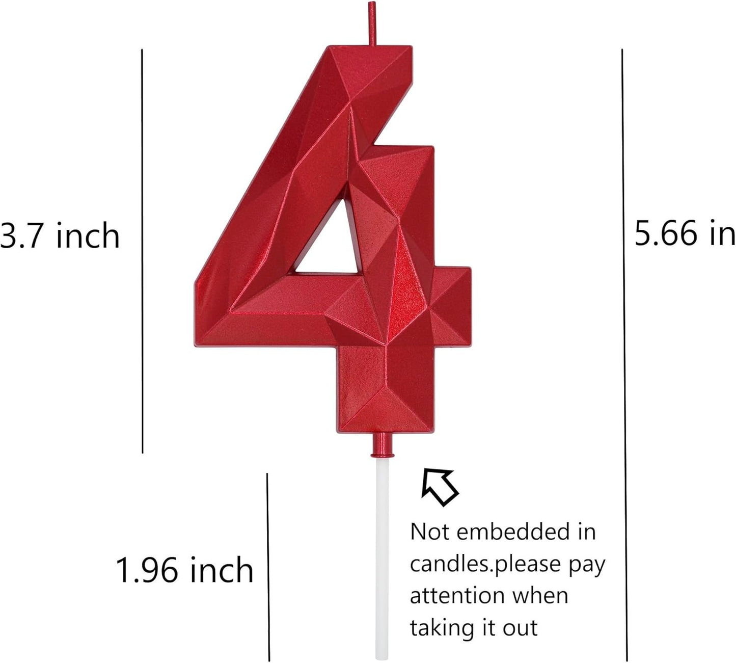 DERVENTA Large Birthday Candle Number 3D Red 3.7 inch Party Celebration Anniversary Decoration Cake Topper 1 Piece (Number 4 Red)