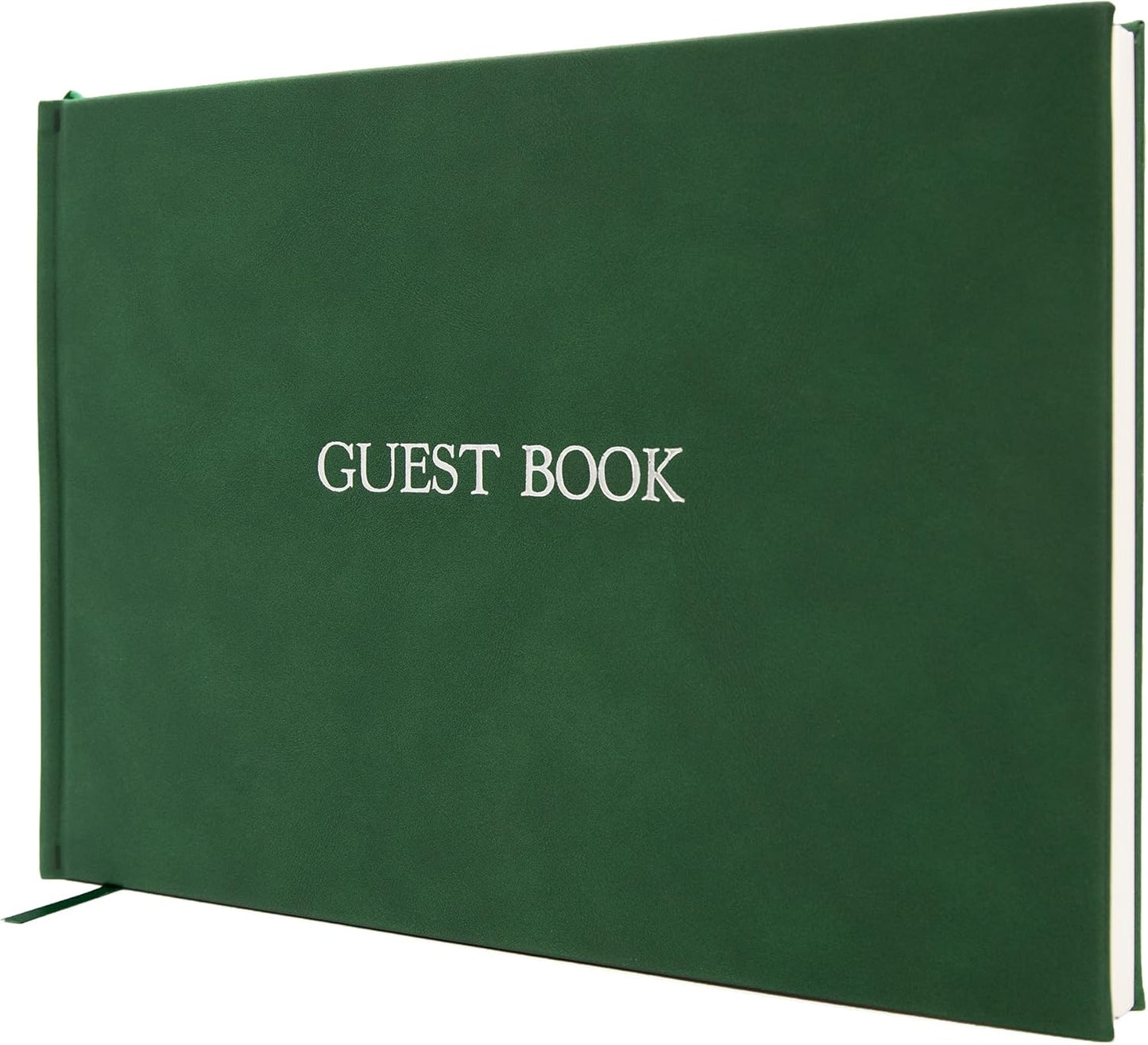 Embossed Guestbook - 11.5 x 8.5 Large Luxury Modern Cream Canvas Linen Embossed Hard Cover Guest Book for Wedding, Birthday & Events, Blank Pages (Emerald)