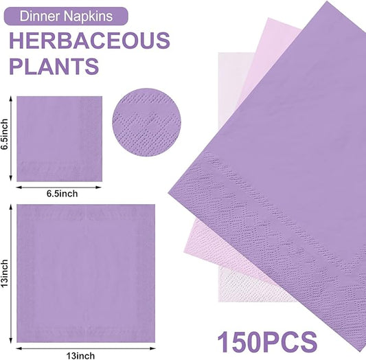 Whaline 150Pcs Lavender Paper Napkins 3 Colors Dinner Napkins Purple Disposable Luncheon Napkins for Graduation Party Congrats Grad Celebration Gathering Supplies Table Decor