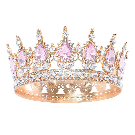 Pink Queen Crown for Women Crystal Tiara for Girl Rhinestone Wedding Headband for Bride Hair Accessories for Costume Birthday Party Prom Gifts