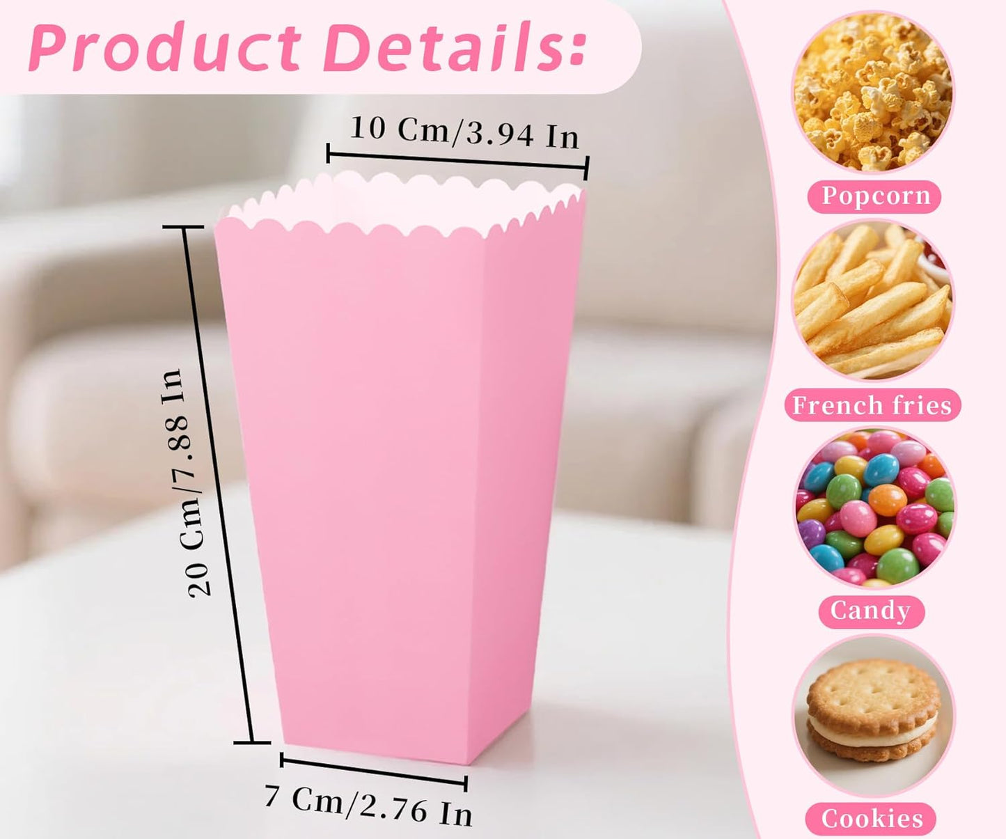 100 Pack Pink Popcorn Boxes, Disposable Popcorn Holders for Birthday Parties, Weddings, Movie Nights, Carnivals, Holidays, Baby Showers