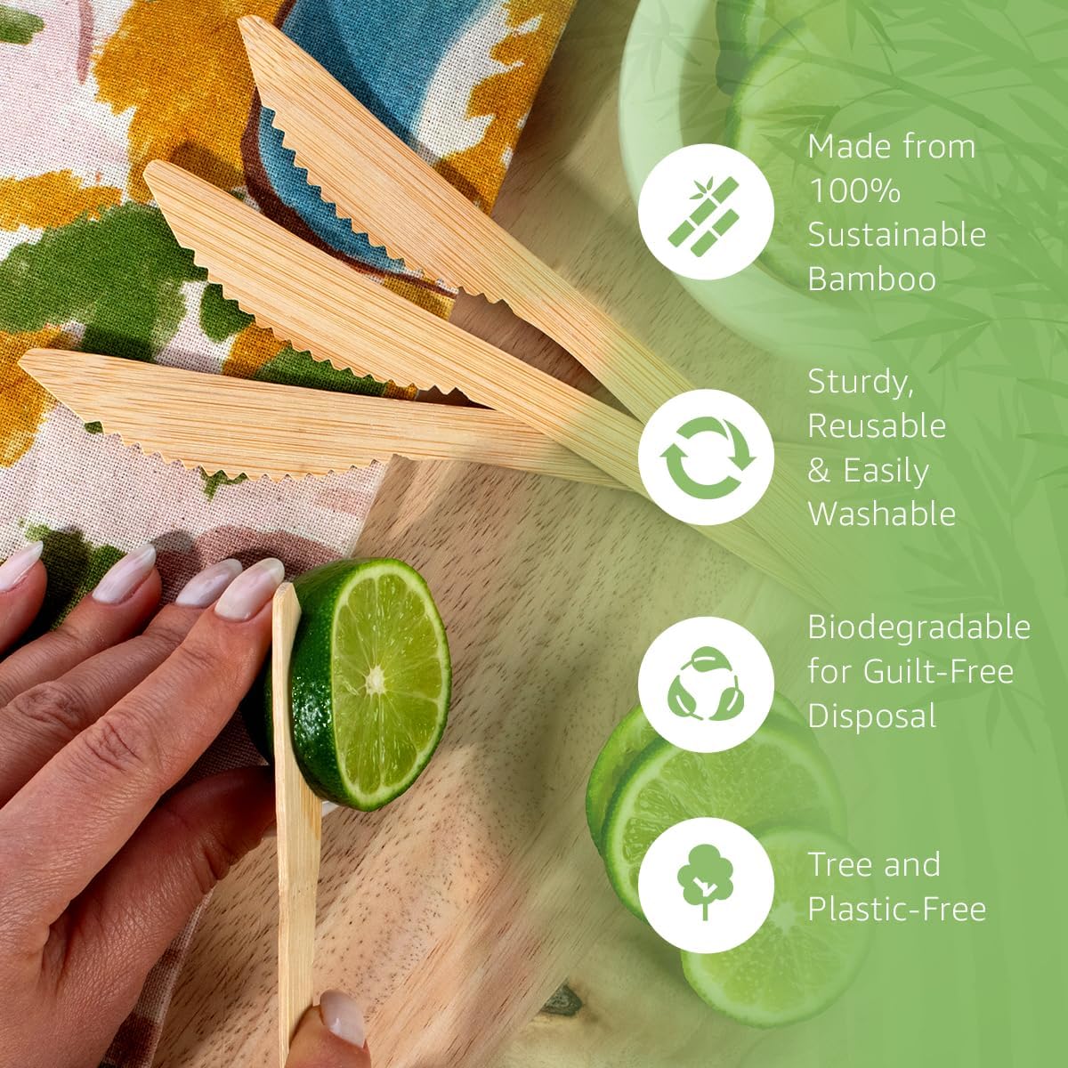 Ibambo 100% Bamboo Knives Set - Eco Friendly Kitchen Utensils (500 Compostable Knives) | Bamboo Utensils Disposable or Reusable | Compostable FSC Certified Silverware for Weddings, Camping, Parties