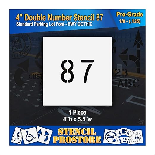 Pavement, Curb, and WheelStop Stencils - 4 inch Double Number Stencil - (87) - 4" x 5.5" x 1/8" (128 mil) - Pro-Grade