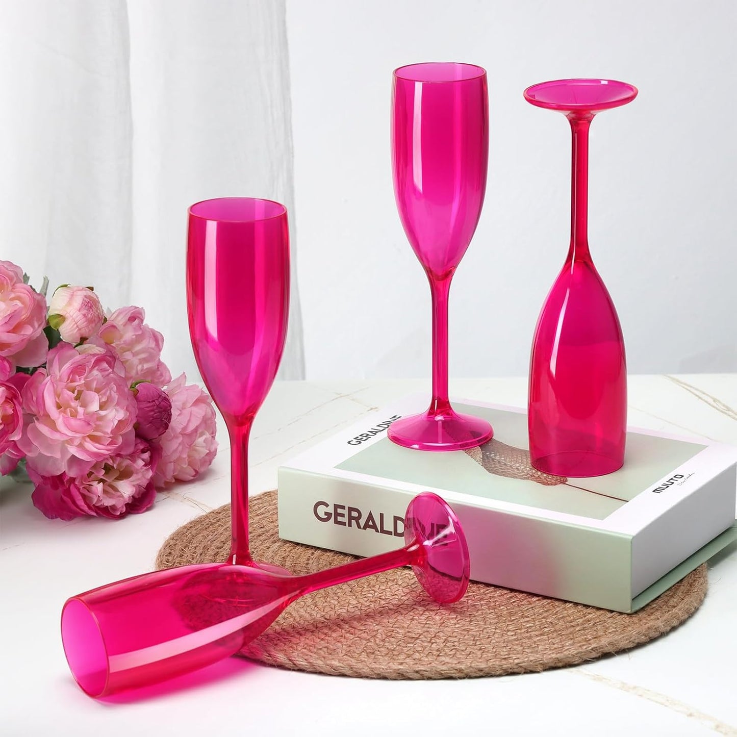 Champagne Flute Acrylic Champagne Glasses Wedding Toasting Champagne Flute Goblet Plastic Reusable Unbreakable Champagne Cups for Bachelorette Wedding Bridal Shower Party (Hot Pink, 24)