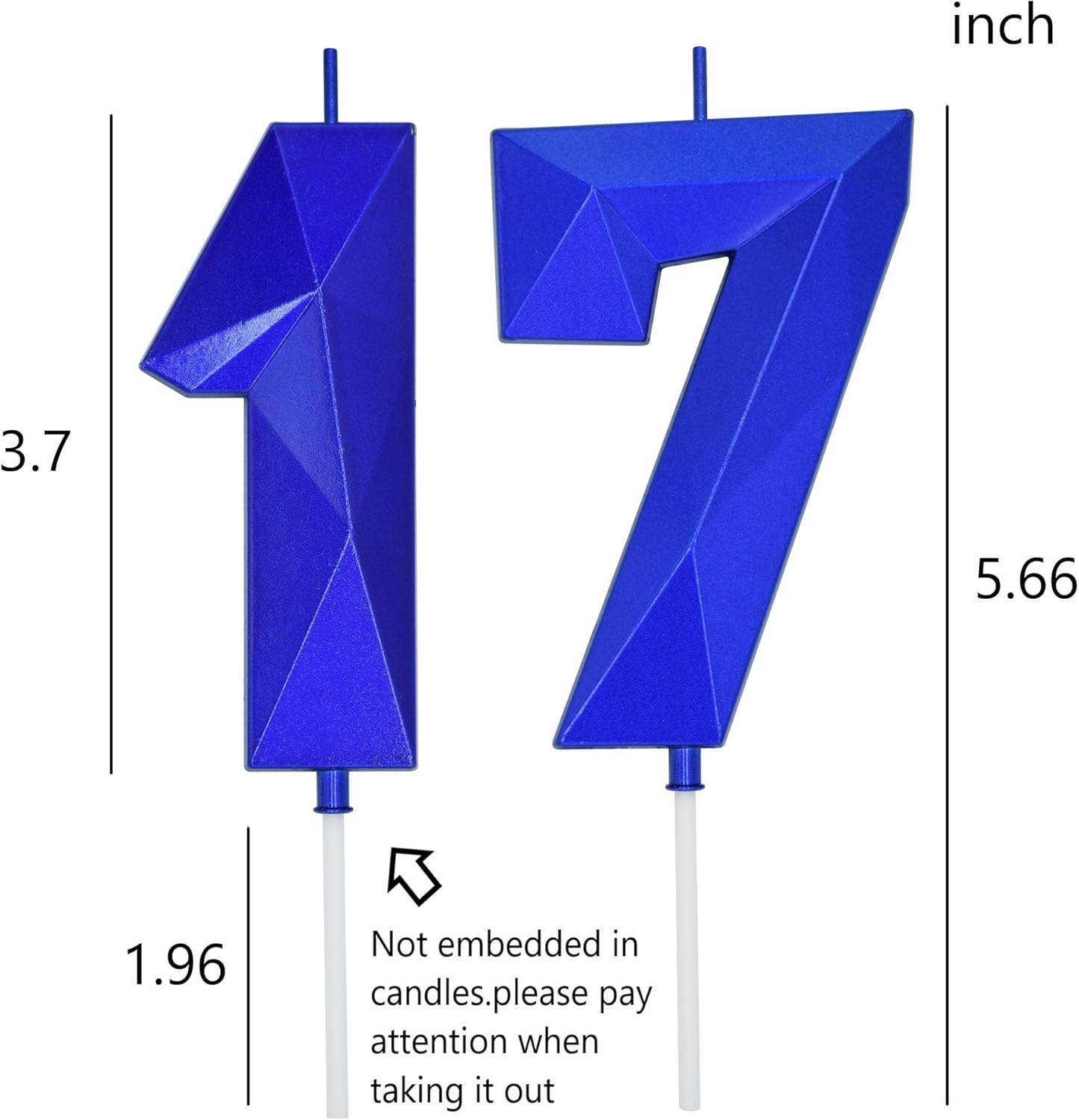 DERVENTA Large Birthday Candle Number 3D Blue 3.7 inch Party Celebration Anniversary Decoration Cake Topper 1 Piece (Number 17 Blue)