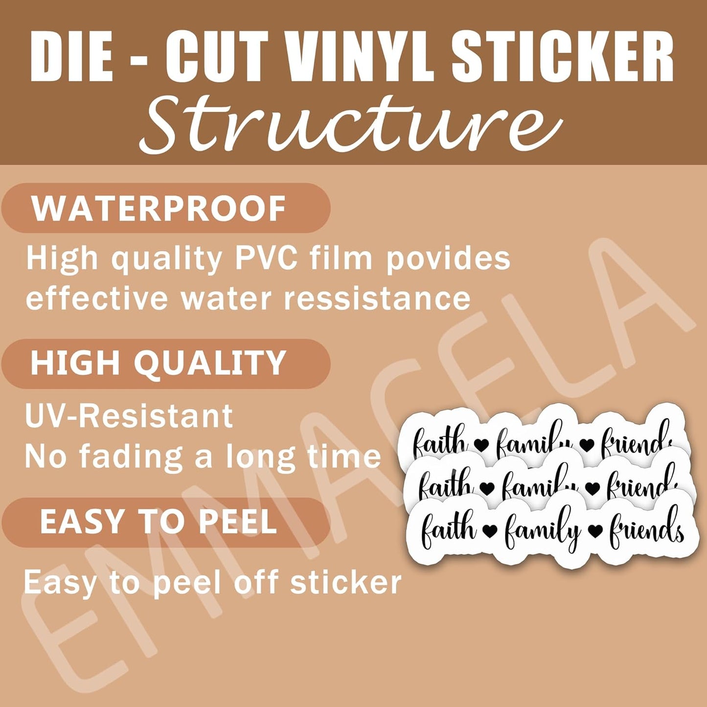 (3PCS) Faith Family Friends Stickers – Inspirational Christian Bible Verse Vinyl Decals, Motivational Quote Stickers Waterproof for Laptops, Water Bottles, Tumblers, Scrapbooks, 3" x 0.8"