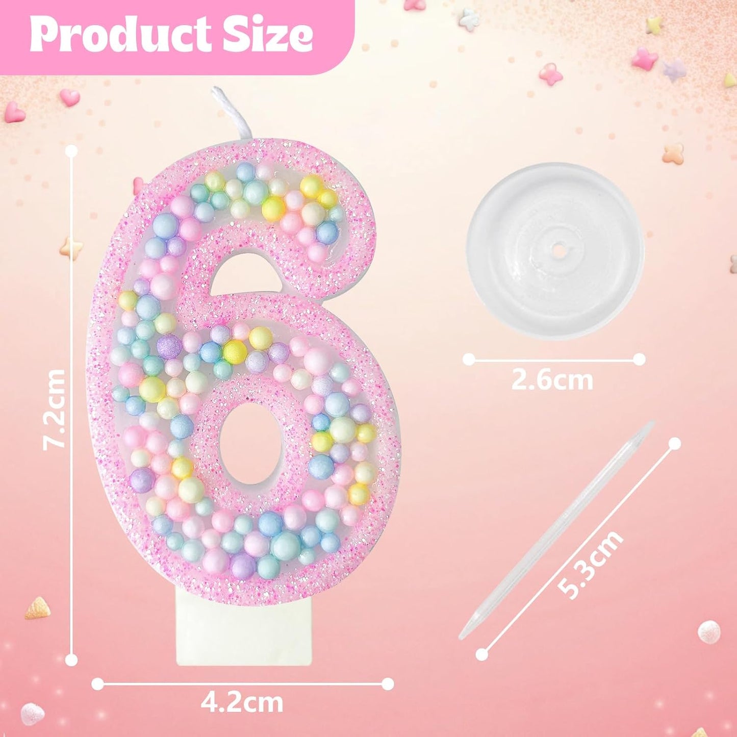 Zlongron Birthday Number Candles, Handmade Macaron 3D Flash Number 6 Candle, Suitable for Girls and Boys' Birthdays, Weddings, Anniversaries, Theme Party Cake Decorations