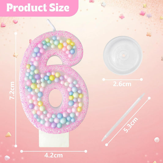 Zlongron Birthday Number Candles, Handmade Macaron 3D Flash Number 6 Candle, Suitable for Girls and Boys' Birthdays, Weddings, Anniversaries, Theme Party Cake Decorations