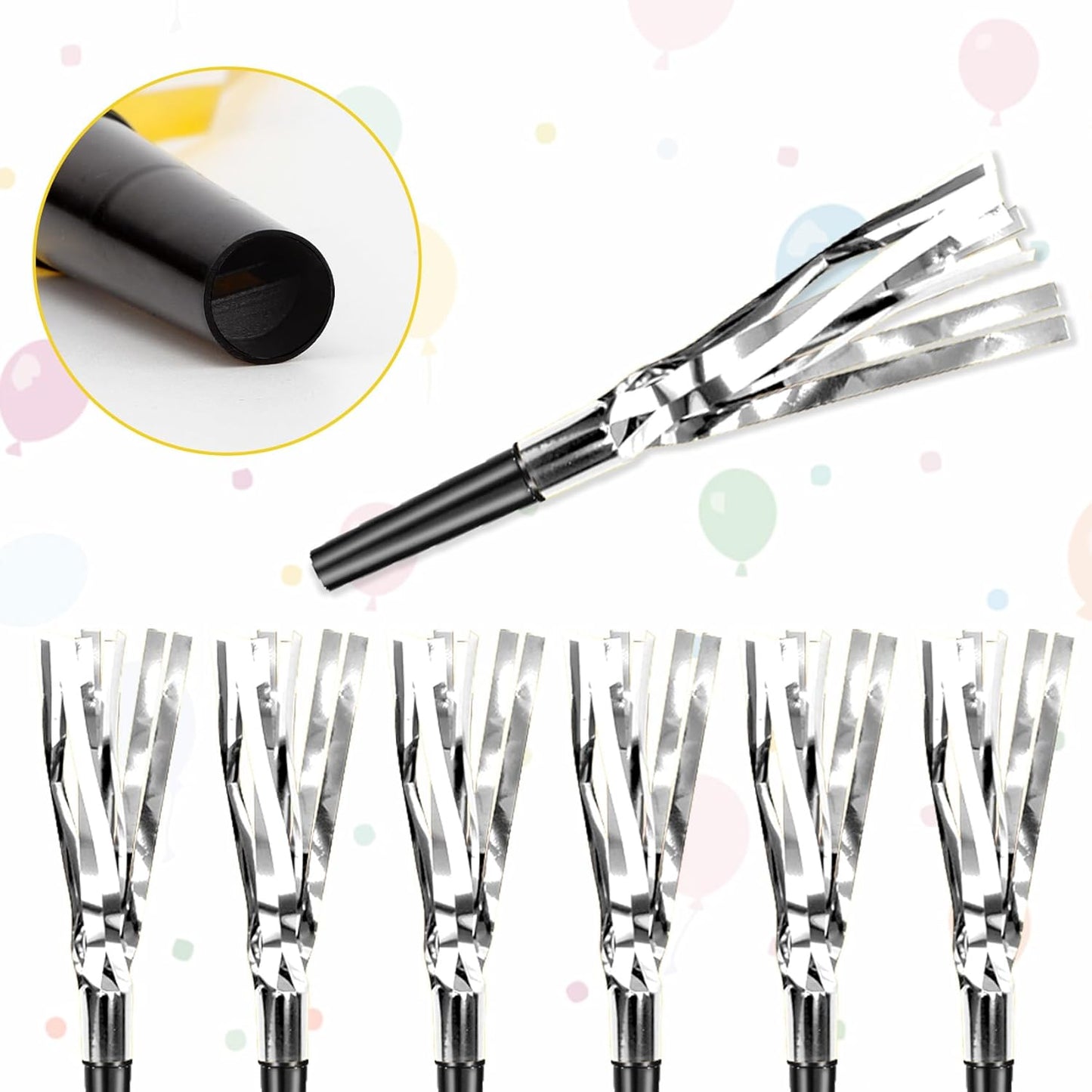 Silver New Years Noise Makers 48 PCS NYE Party Blowers Blowouts New Years Eve Games Favors Supplies Birthday Pep Rally for Adult Prank Graduation Sporting Events Horns Noisemakers Accessories
