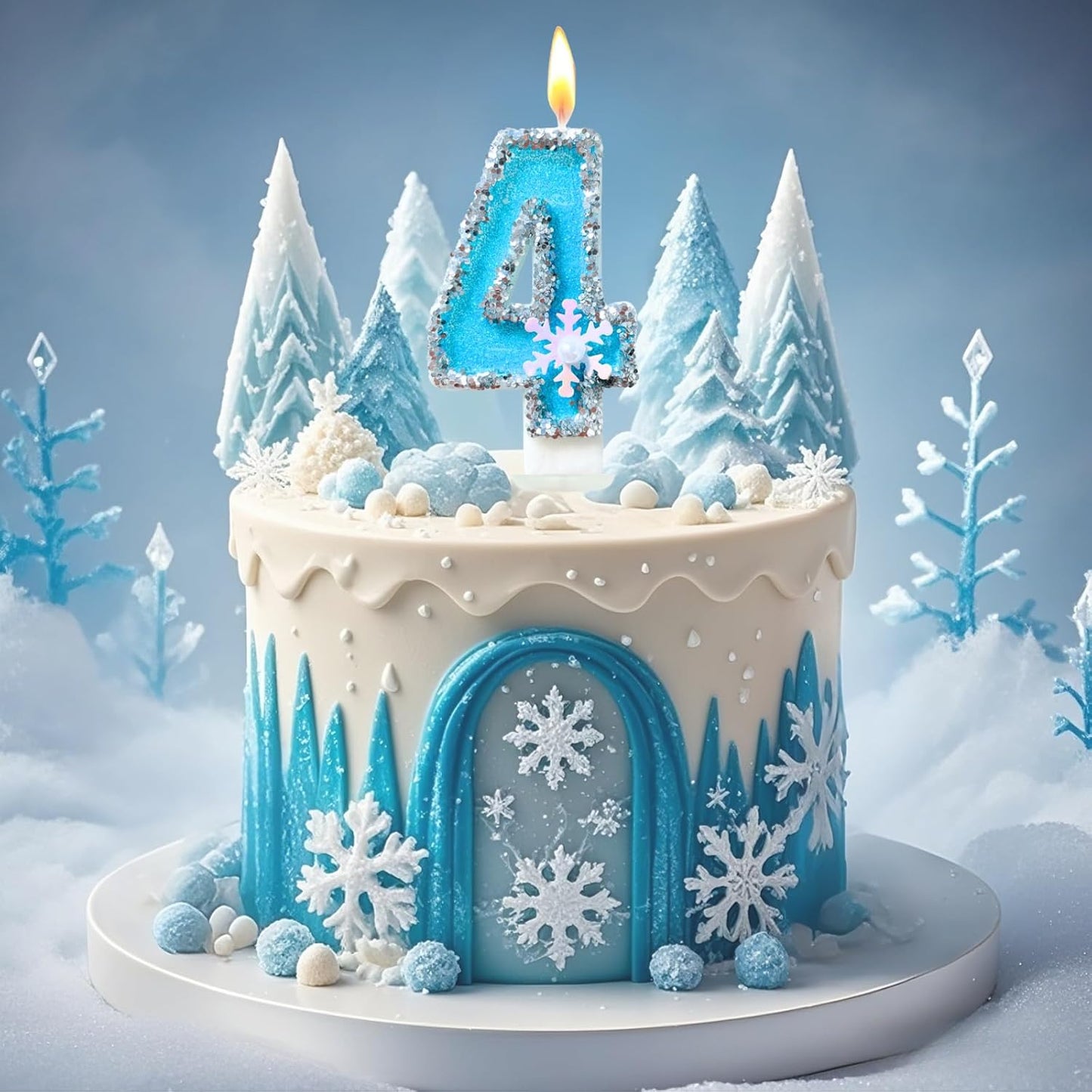 Frozen Birthday Number Candles for Cake, Blue Number 5 Candle, 5th Frozen Cake Topper, Fun Glitter Birthday Candles Cupcake Topper for Party Anniversary Decorations