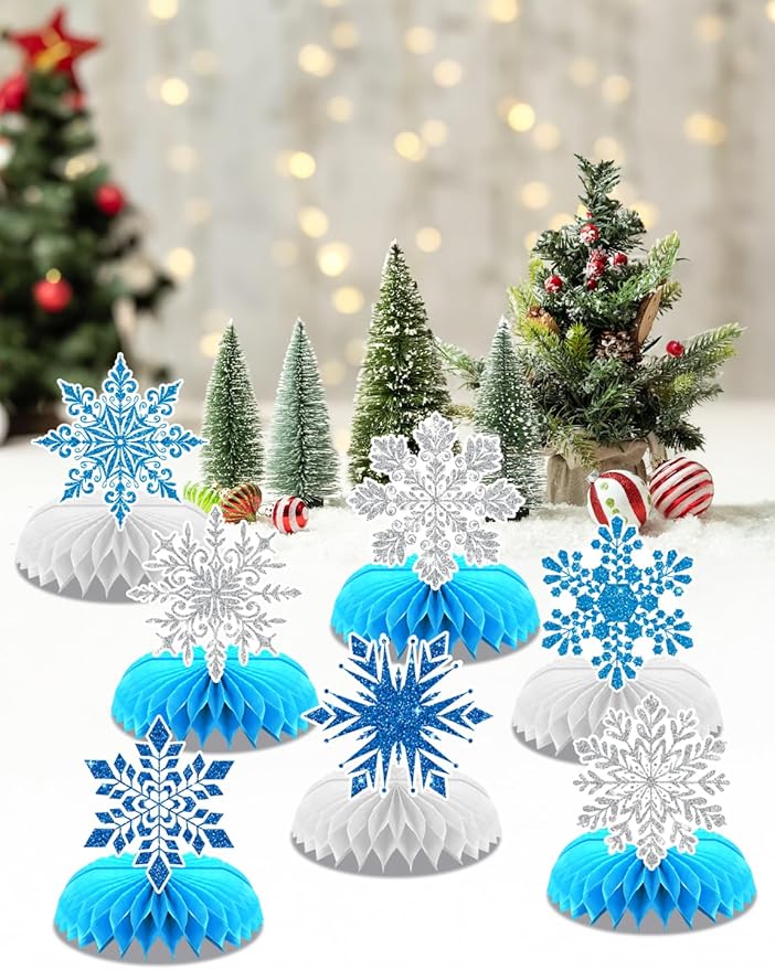 Winter Wonderland Decorations, 9Pcs Snowflake Honeycomb Table Centerpieces in Blue and White, Snowflake Table Decorations for Christmas Party, Baby Shower, Birthday, Holiday Events