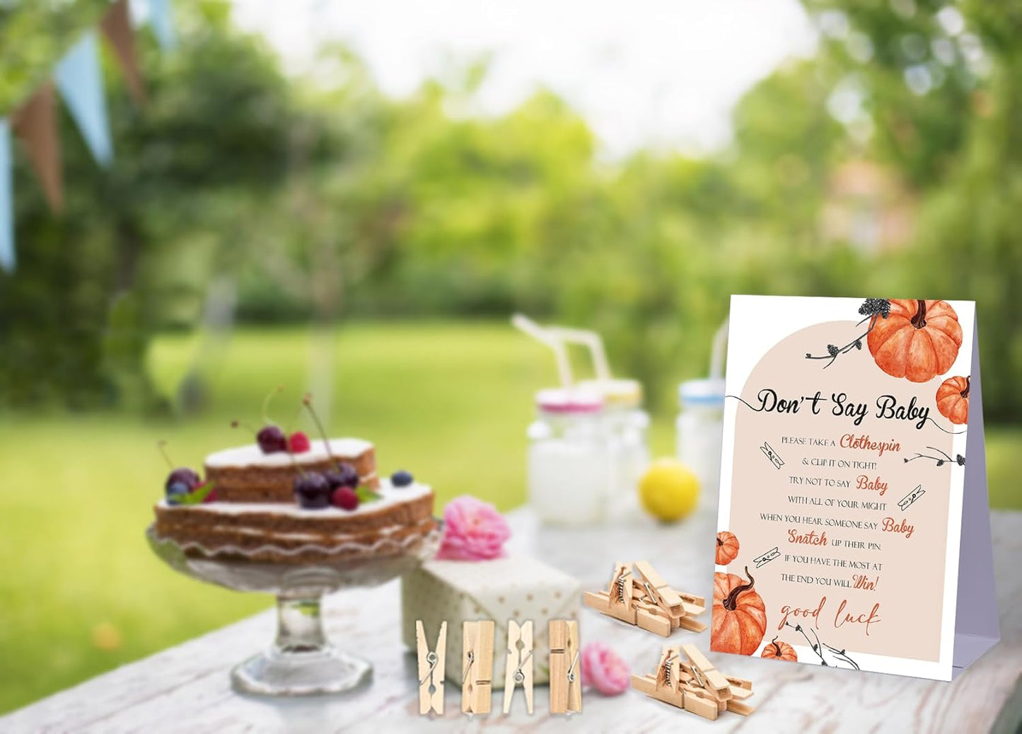 Don't Say Baby Baby Shower Game,Little Pumpkin Baby Shower Decorations,Rustic Baby Shower Decorations,Neutral Baby Shower Decorations,Baby Shower Game Ideas,1 Sign & 50 Mini Clothespins Set-B20
