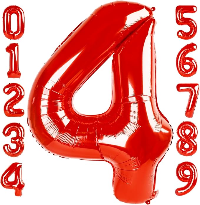 40 Inch Large Numbers Balloon, 4 Red Ballon for 4th 14 40 44 Birthday Party, Balloon 4 Number for Graduations Wedding Supplies