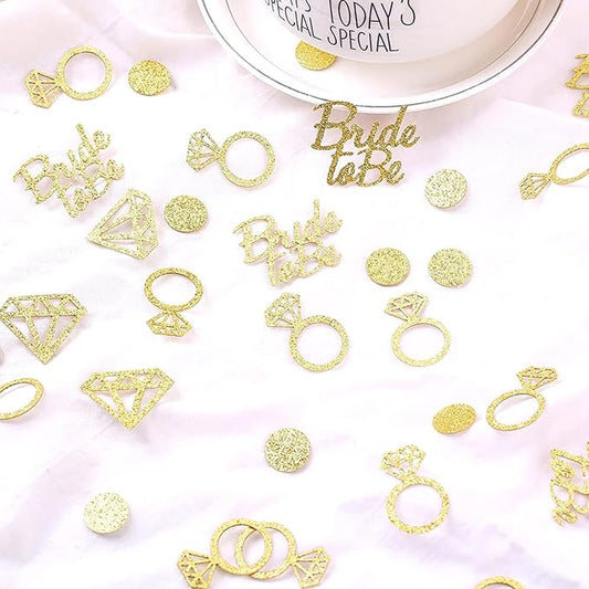 Bridal Shower Table Confetti for Engagement Party Decor Bride to be,Diamond Ring and Dots Paper Confetti for Wedding Bachelorette Party Favors - Gold
