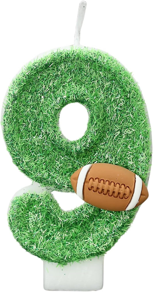 Football Birthday Number Candles for Cake Green Number 9 Candle Football Cake Topper Cupcake Topper for Football Birthday Party Decorations Supplies Favors